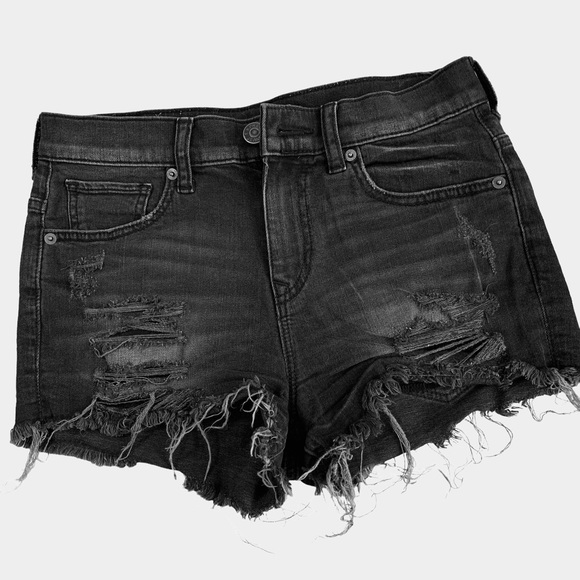 EXPRESS DISTRESSED HIGH-RISE JEAN SHORTS - Picture 5 of 14